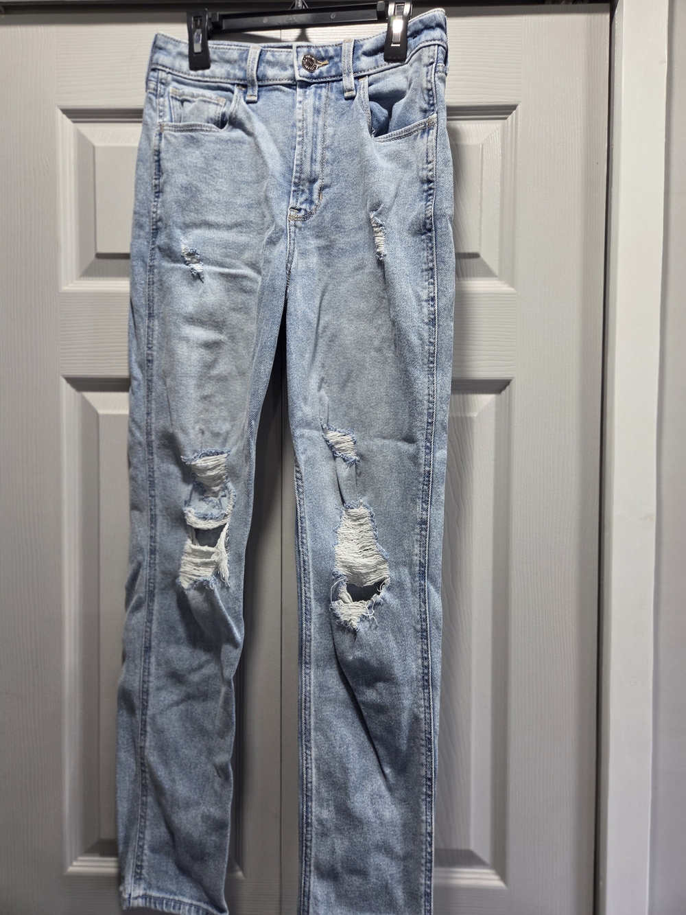 Hollister Light Blue Distressed Extra High-Rise Mom Jeans